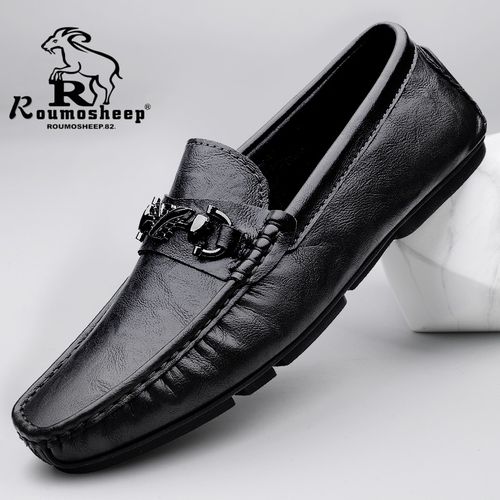 男士休闲皮鞋真皮豆豆鞋2025年春秋季新款英伦风百搭一脚蹬懒人鞋主图