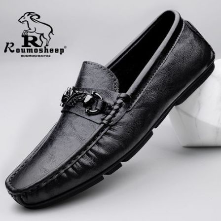 男士休闲皮鞋真皮豆豆鞋2025年春秋季新款英伦风百搭一脚蹬懒人鞋