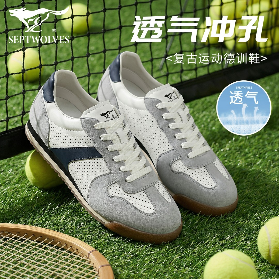 七匹狼男鞋2026春季新款真皮透气时尚德训鞋百搭复古休闲板鞋男款主图