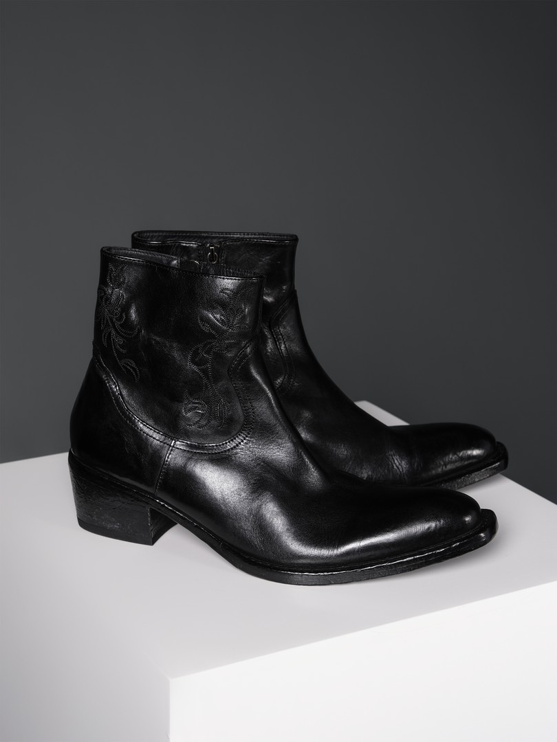 Set for life 25SS 复古水洗做旧马皮固特异雕花刺绣尖头靴切尔西主图