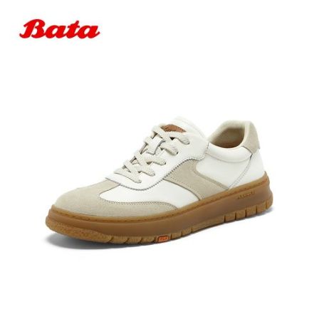 Bata休闲鞋男2025冬季新款牛剖皮百搭通勤潮流德训运动鞋J3661DM5