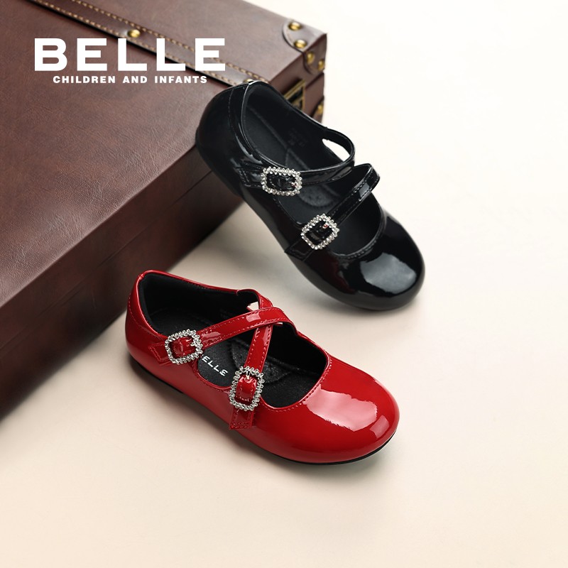 【轻奢方扣】百丽春节新款皮鞋童鞋红色鞋子时尚小女孩黑皮鞋RK0538主图
