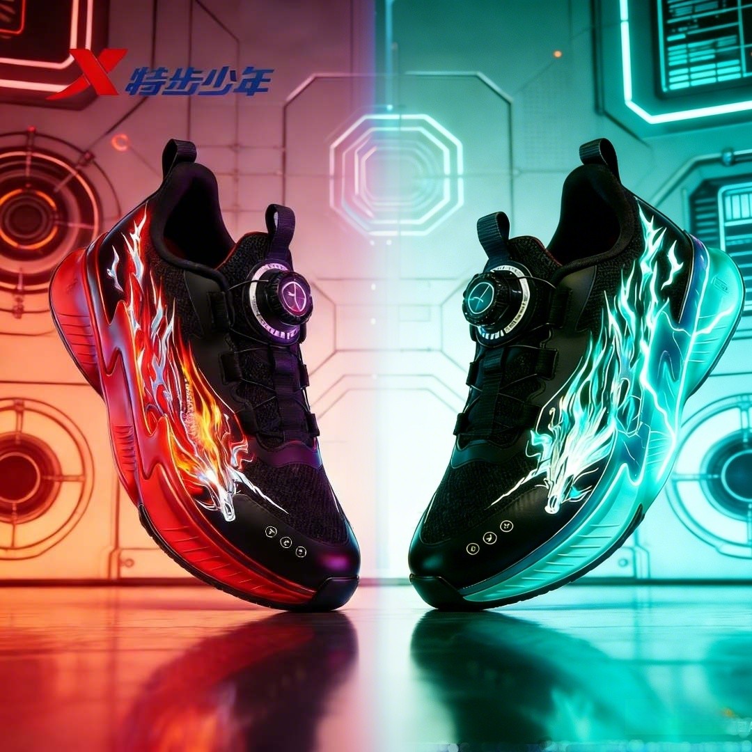 【敖2.0】特步儿童春季旋钮跑鞋中大童密网透气运动鞋674115114032/主图