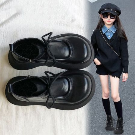 女童皮鞋2025秋冬新款时尚百搭英伦风小女孩短靴中大童防滑马丁靴