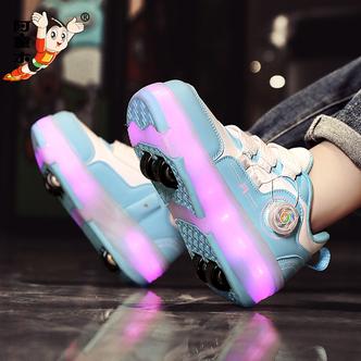 阿童木儿童暴走鞋女童四轮可收冬季运动轮滑鞋公主隐形发光溜冰鞋主图
