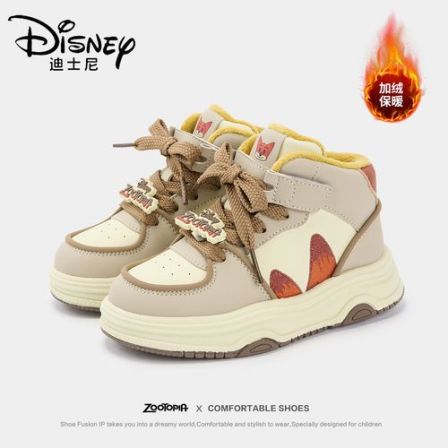 Disney/迪士尼冬季加绒保暖男童女童疯狂动物城高帮板鞋软底防滑