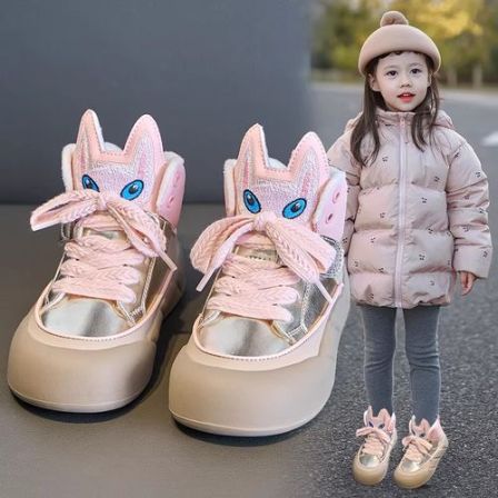 女童鞋子2025新款秋冬款儿童加绒运动鞋板鞋洋气小女孩公主二棉鞋