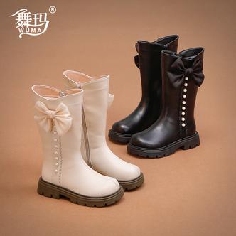 女童靴子儿童真皮长筒靴2025新款冬季女孩加绒高筒宝宝棉鞋446605主图