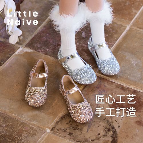 Little Naive女童烫钻单鞋春秋演出公主鞋儿童甜美水晶鞋女主图