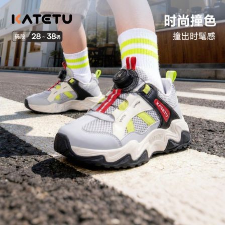 卡特兔春季运动鞋6-12岁户外鞋男女童网面软底防滑旋钮鞋X6AF035