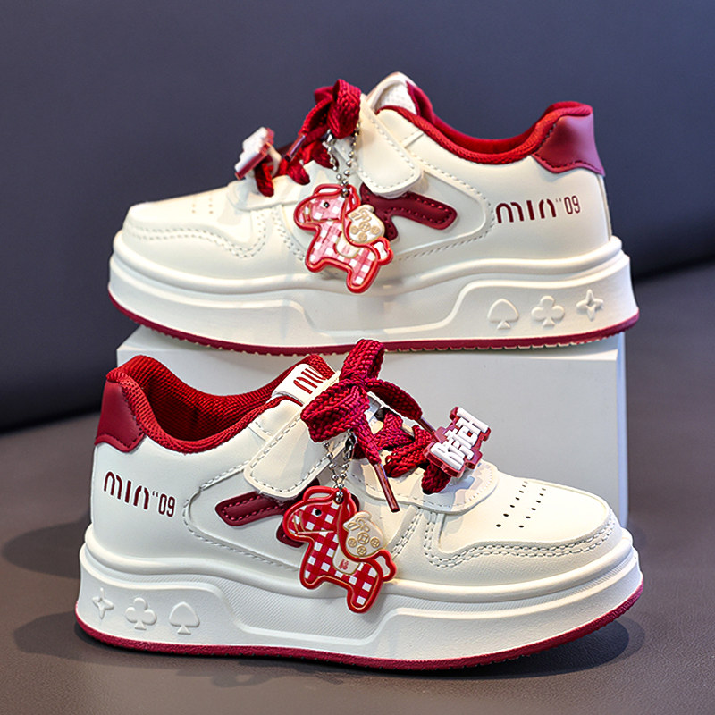 阿童木红色板鞋女童鞋子2026新款春季儿童新年运动小白鞋女孩软底主图
