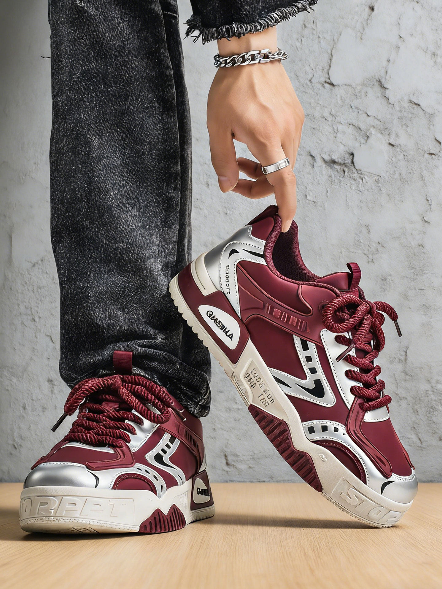 2026新款潮牌男鞋高级感男士酒红色板鞋韩版百搭休闲增高厚底鞋子主图