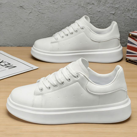 休闲鞋男士鞋子2026新款贝壳头皮面小白鞋青少年百搭增高厚底板鞋