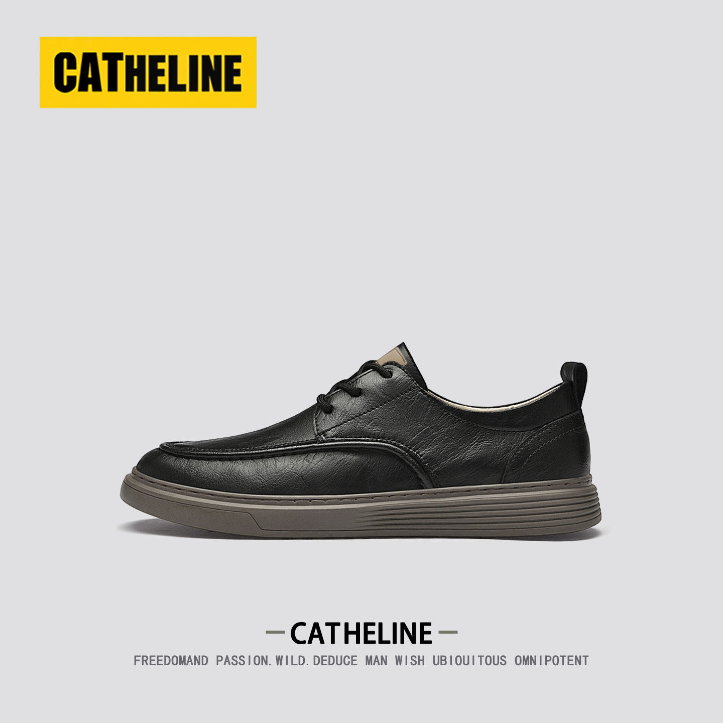 [真皮质感]美国CAT.HELINE男鞋春季软底黑色商务皮鞋男士休闲板鞋主图