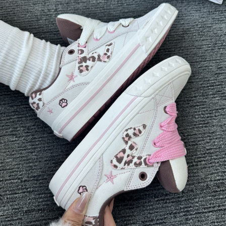 顽刻ollieskate白粉豹纹贝果鞋冬季BAKE低帮男女W软底面包鞋板鞋