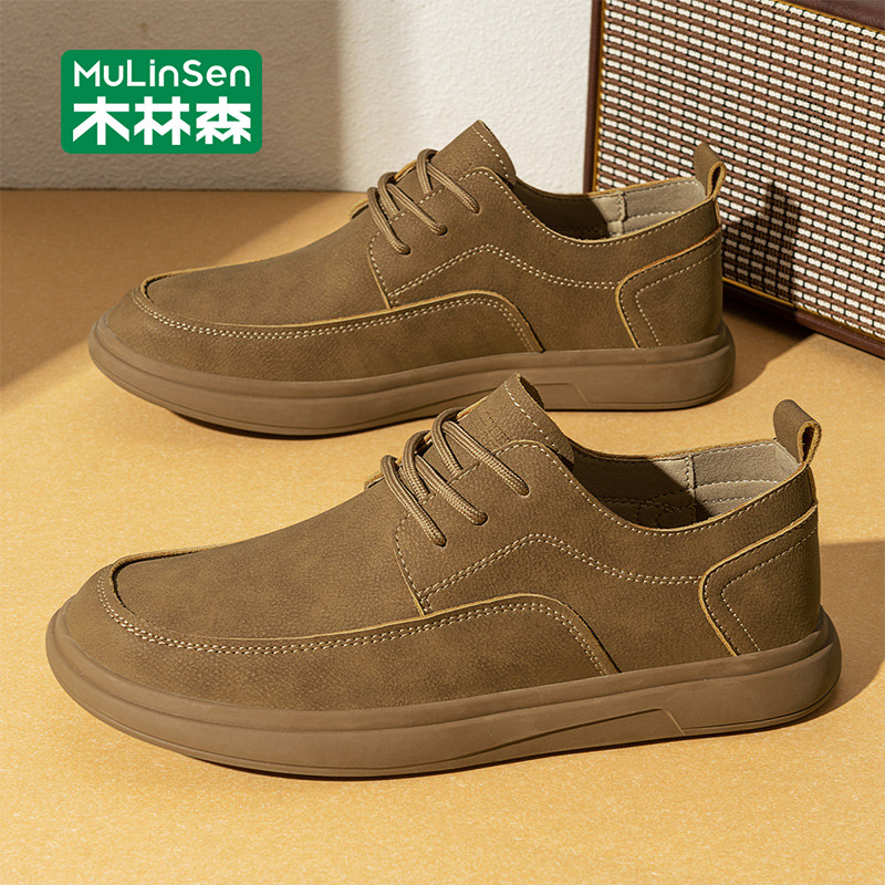木林森皮鞋男款春季2026新款工装复古休闲鞋商务通勤软底软面男鞋主图