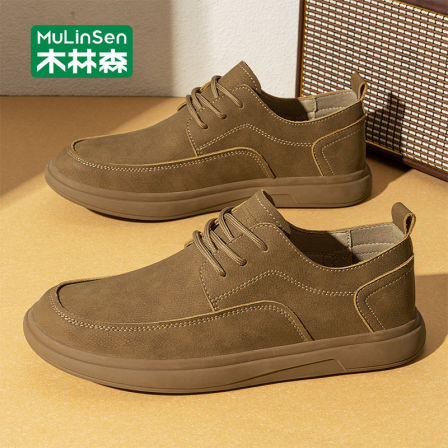 木林森皮鞋男款春季2026新款工装复古休闲鞋商务通勤软底软面男鞋