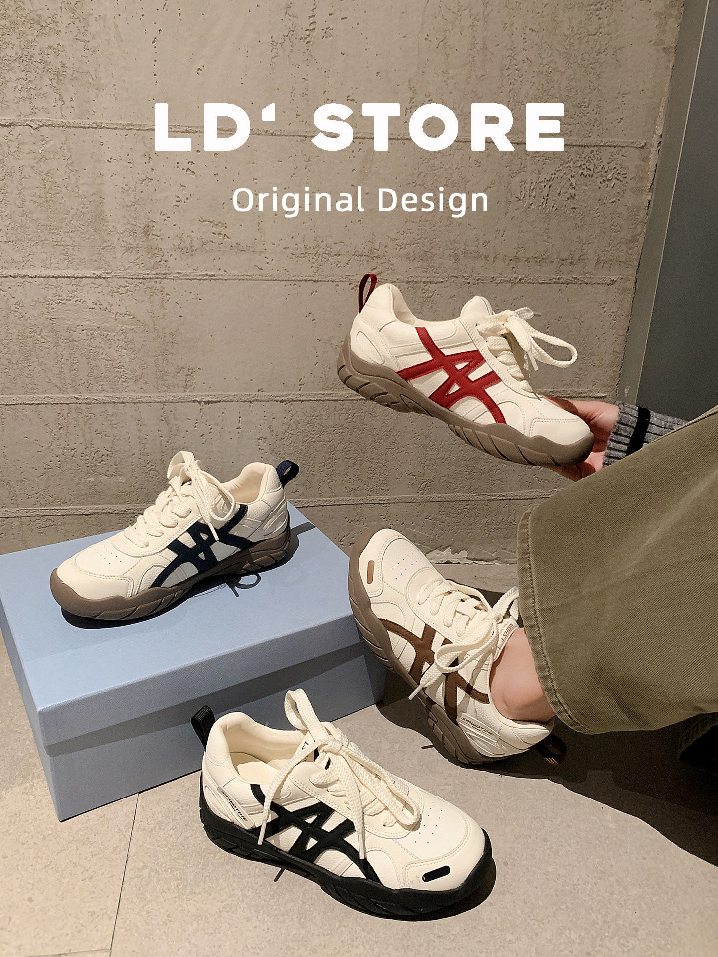 7cm内增高~真皮芭蕾德训鞋女2026春复古百搭休闲阿甘鞋厚底运动鞋主图