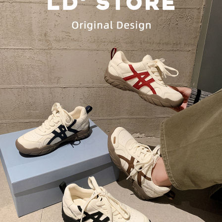 7cm内增高~真皮芭蕾德训鞋女2026春复古百搭休闲阿甘鞋厚底运动鞋