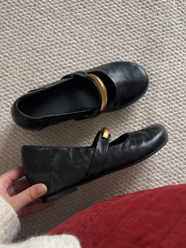 羊皮版~法式复古风金属扣一字带玛丽珍鞋女真皮内增高浅口单鞋子主图