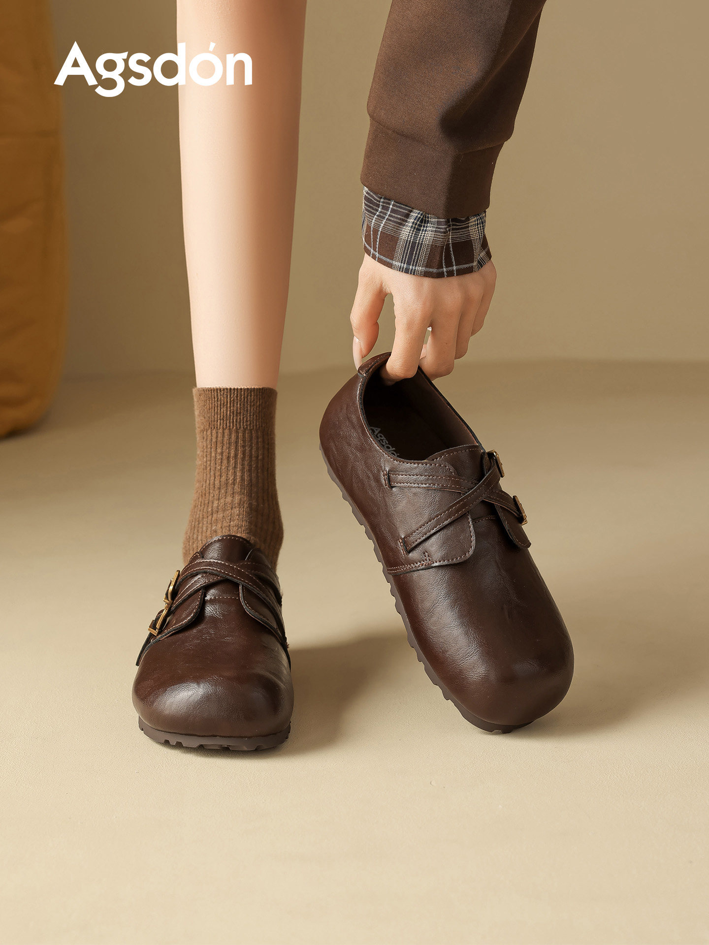 奥古狮登棕色勃肯鞋春季2026新款厚底一脚蹬软底通勤单鞋圆头休闲主图