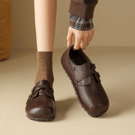 奥古狮登棕色勃肯鞋春季2026新款厚底一脚蹬软底通勤单鞋圆头休闲