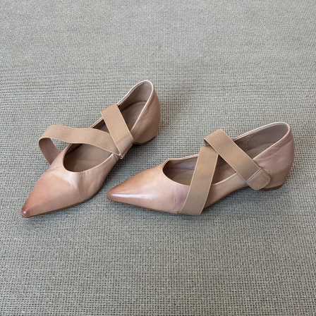 羊皮版~尖头浅口玛丽珍鞋交叉带优雅法式内增高小个子女款小皮鞋