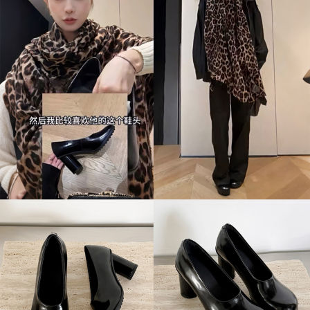 戈森定制宅女同款高跟鞋气质黑色玛丽珍鞋百搭小皮鞋粗跟浅口单鞋