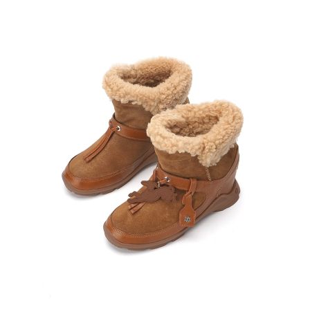 27QUAI GROSMOTT YETI雪怪系列 坡跟牛皮加绒短筒厚底雪地靴子女