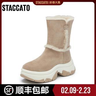 【限时价】思加图冬季新款时尚复古雪地靴加绒增高保暖女靴Y1116DZ5