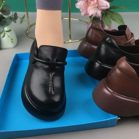 夏季圆头单鞋女鞋乐福鞋防滑平跟软底休闲套筒秋季