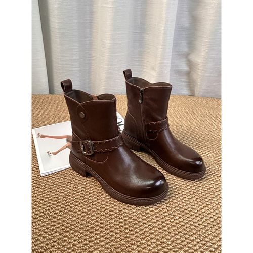 大龙甄选~植柔牛皮/机车发皮带扣百搭真皮短靴冬季秋冬靴子8333T主图