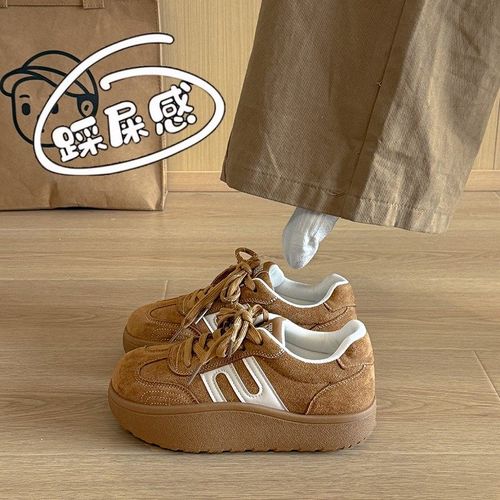 女鞋复古美拉德训鞋女款2026新款春季厚底面包板鞋休闲运动鞋34码主图