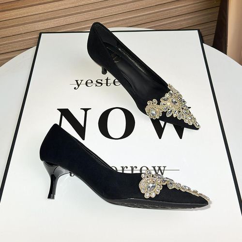 法式气质水钻宴会礼服黑色职业高跟鞋女尖头细跟2026年新款工作鞋主图