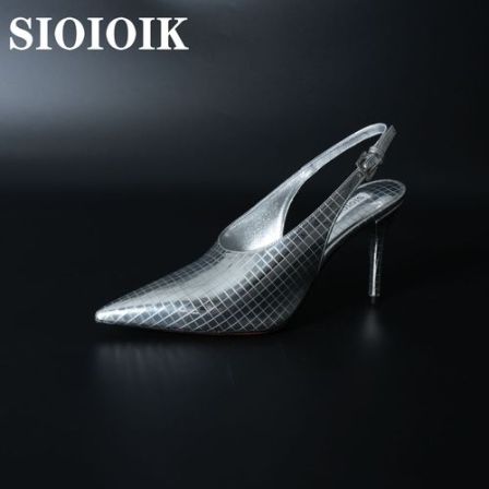 25早秋新款银色系时尚包头细高跟细跟高跟鞋女士百搭气质性感尖头