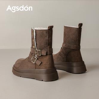 /奥古狮登加绒雪地靴女2025新款冬季厚底东北保暖棉鞋中筒短靴爆Q主图