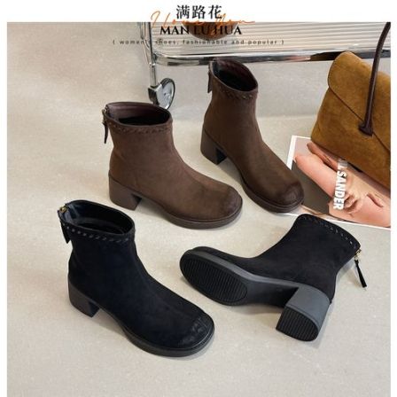 瘦瘦靴短靴2025爆款洋气年轻款真皮冬季加绒加厚弹力靴粗跟中跟