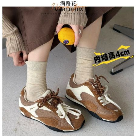 【NO退NO换】德训鞋内增高女款厚底真皮阿甘鞋软底运动休闲鞋时尚