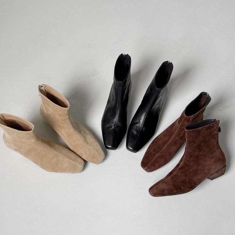 方头方跟时装靴5221690中筒马丁靴牛皮粗跟短筒显瘦百搭女靴子主图