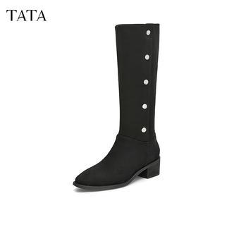 TATA他她气质粗跟长筒靴女靴子显瘦高靴时装靴冬新款CEQ02DG4