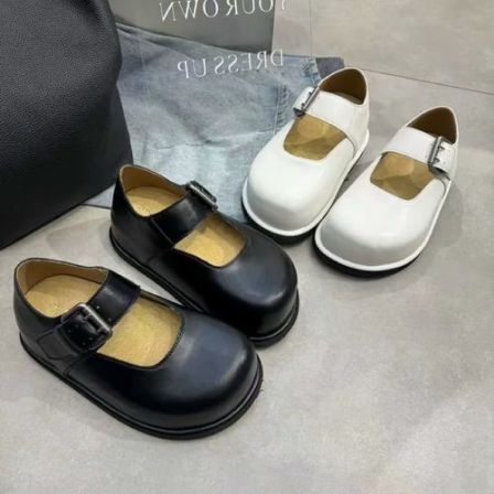 广州欧货【歌兰同款】早春萌头真皮5cm魔术贴复古气质百搭松糕鞋