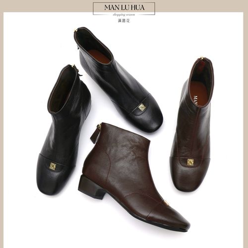 头层羊皮短靴女真皮圆头冬季加绒中跟软底舒适2025新款爆款短筒主图