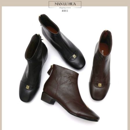 头层羊皮短靴女真皮圆头冬季加绒中跟软底舒适2025新款爆款短筒