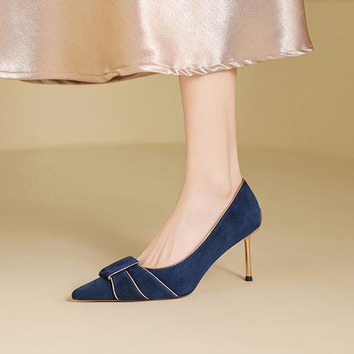 7.5cm简约风气质尖头高跟鞋百搭细跟浅口单鞋女蝴蝶结女鞋不累脚主图