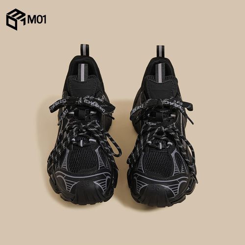 M01秋冬季新款厚底老爹鞋女黑色爆款双鞋带运动鞋覆古增高休闲鞋主图