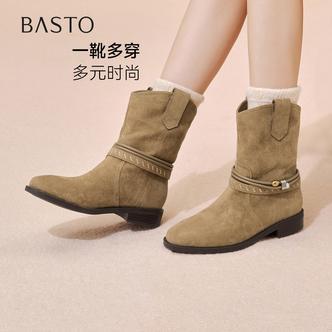 百思图2025冬季新款西部靴时髦复古街头潮流女短靴W5861DD5
