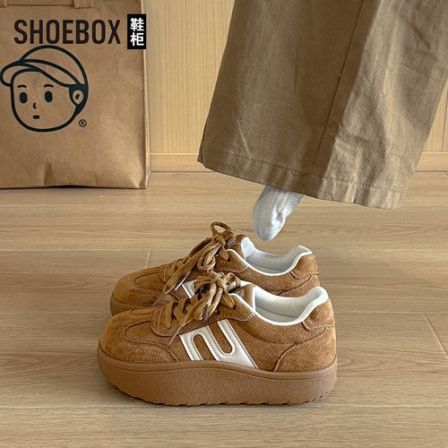 SHOEBOX鞋柜爆款百搭小众厚底板鞋女2026新款春季复古德训鞋子