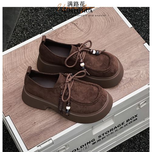 勃肯鞋女款厚底增高小个子软底秋季不累脚休闲乐福鞋女真皮5102-3主图