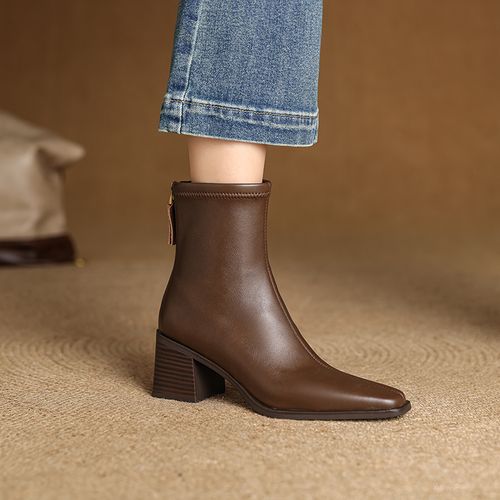 5cm流光风时装百搭粗跟中跟秋冬英伦弹力瘦瘦短靴巨软6118主图