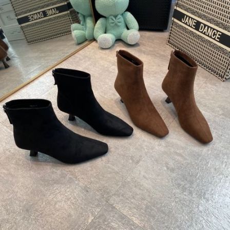 603-2【4cm】加绒短靴尖头秋冬瘦瘦靴气质裸靴黑色弹力方头时尚